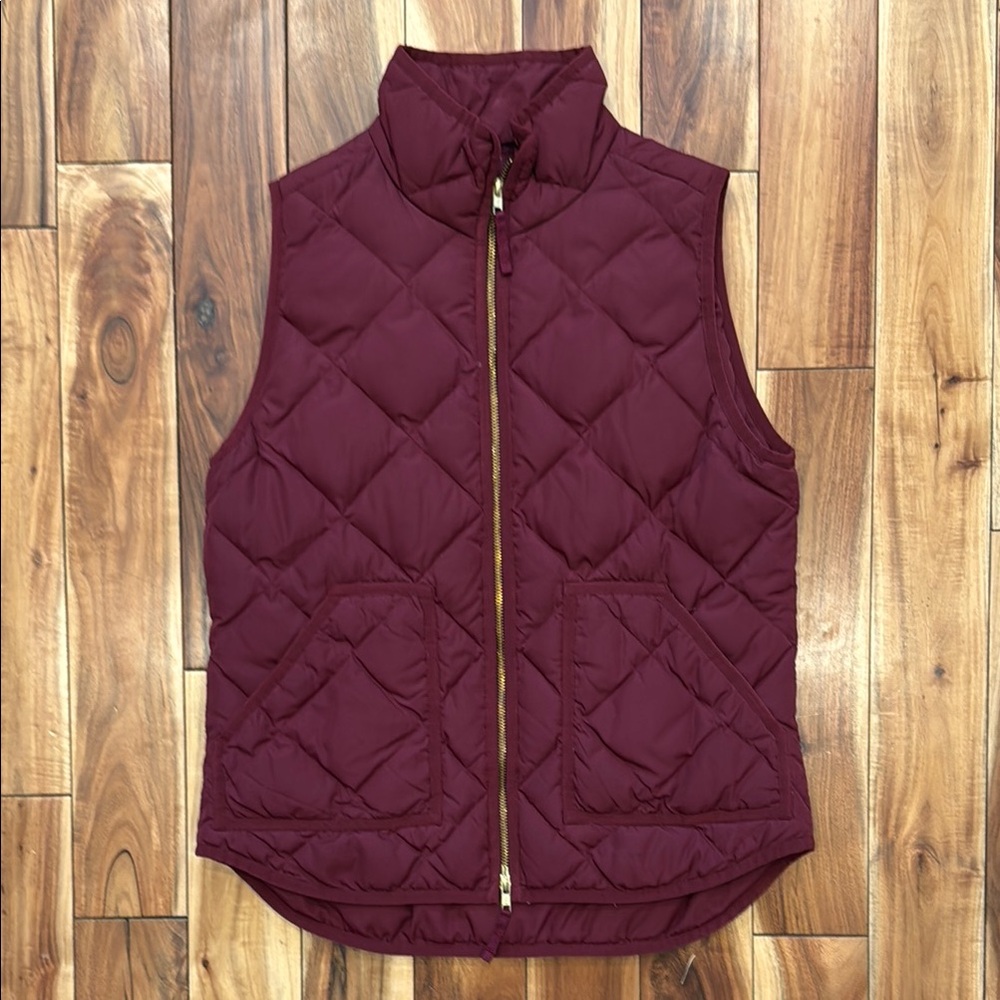 J. Crew Burgundy Quilted Vest with Gold Zipper
